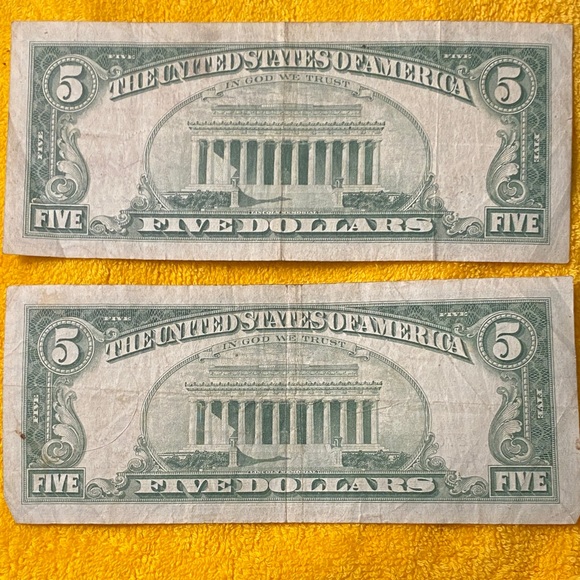 2 Red Seal 1963 Vintage Five Dollar Bills - Picture 6 of 6